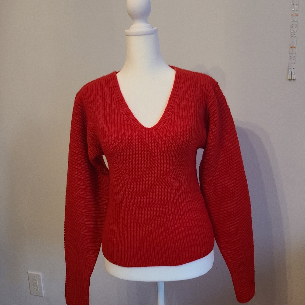 Vibrant Red V-Neck Sweater Size XS